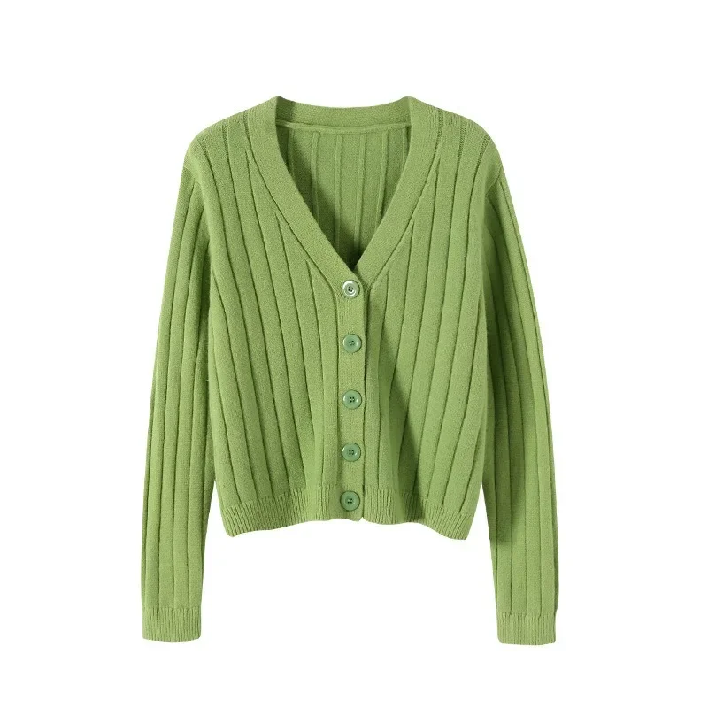 

Вязаные кардиганы для женщин, весна-осень, с длинным рукавом, 12 цветов, с v-образным вырезом, тонкие однобортные топы для девочек, теплые новые корейские стили