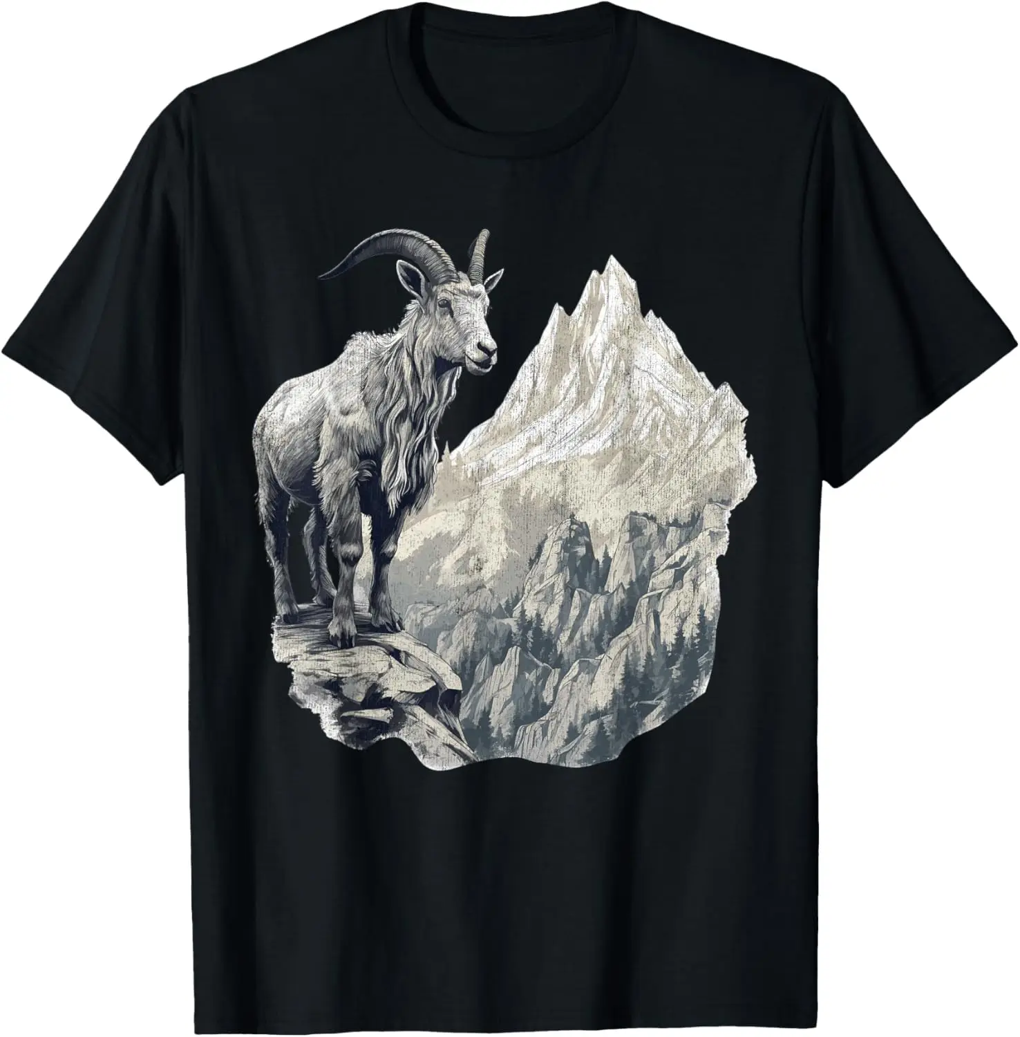 With Scenic Landscape, Vintage Mountain Goat T-Shirt 100% Cotton Trendy Y2K Short-Sleeve Tee – Soft, Quick-Drying, & Moisture-Wicking; Ideal for Sports or Casual Wear; Great Gift for Christmas or Halloween.