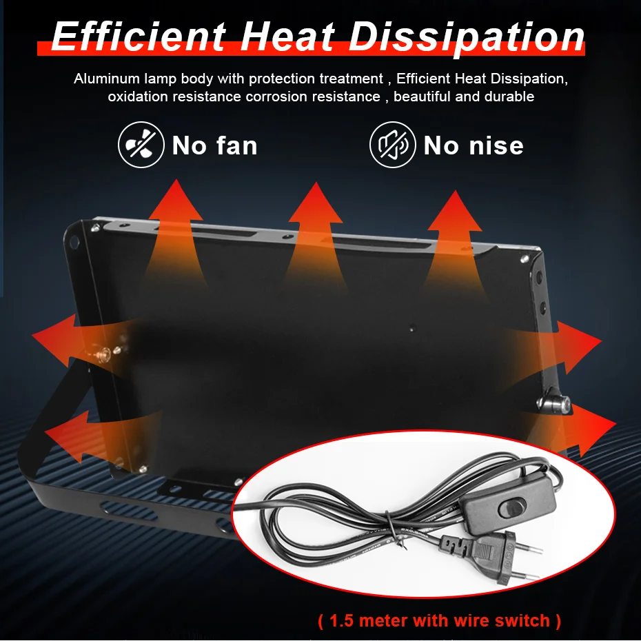 Projecteur LED Imperméable Conforme à la Norme IP65, Éclairage d'Extérieur, 300/100/50W, avec Prise Joli UE, 220V