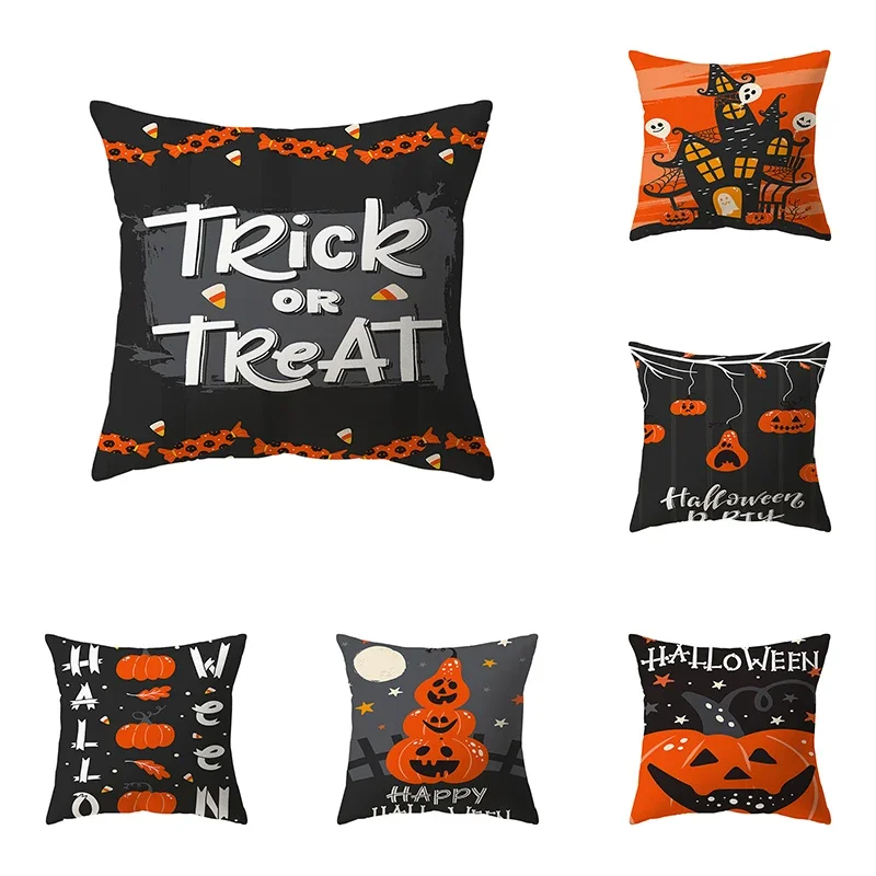 Pumpkin Alphabet Throw Pillow Cover Halloween Theme Series Sofa Chair Bed Cushion Home Decor