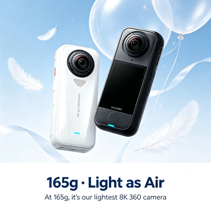 Cámara Insta360 X4 Air / X4 Action – Cámara ligera de 8K y 360 grados que pesa 165 g, con efecto de palo selfie invisible y parabrisas integrado; X4 Air 3