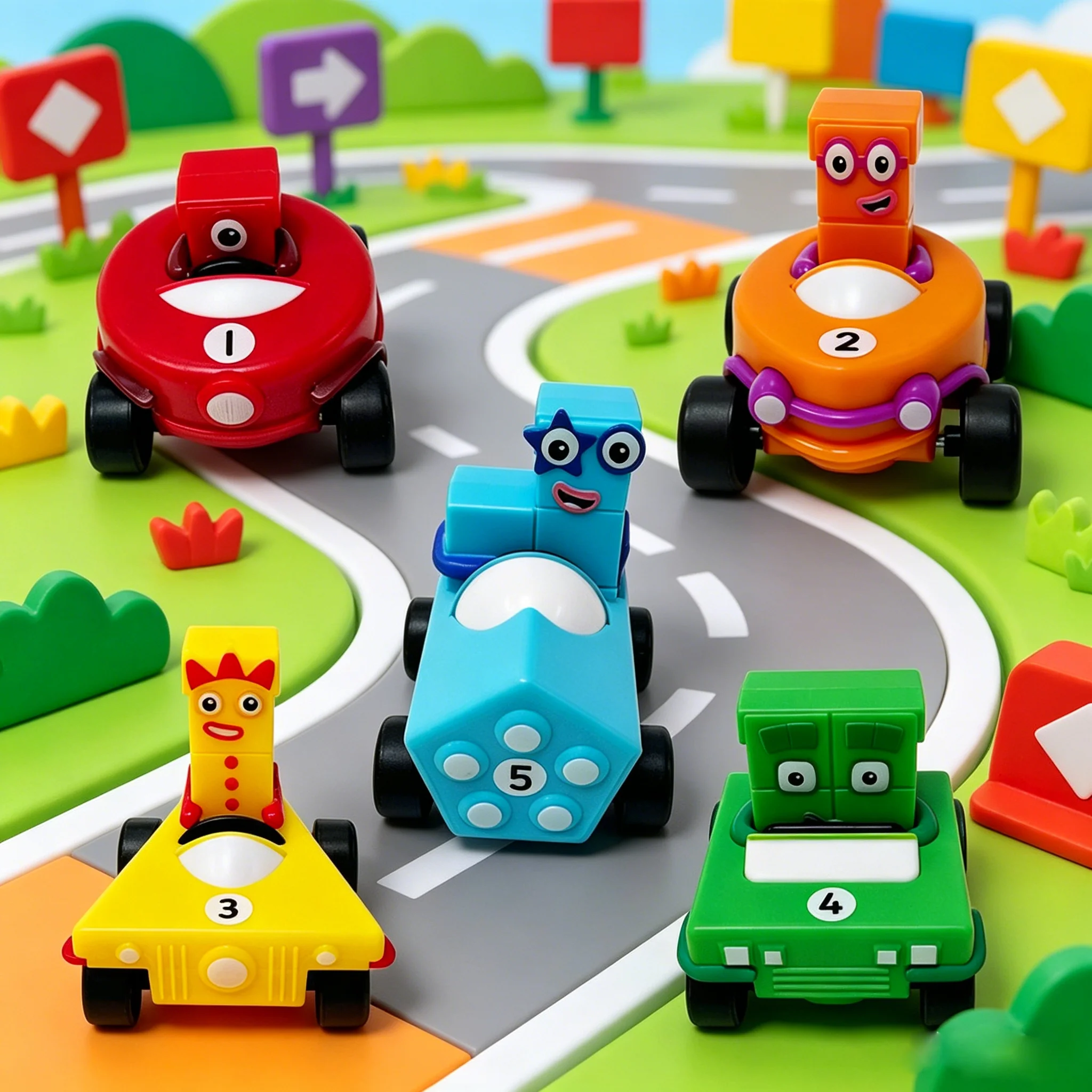 5 sztuk/zestaw Numberblocks Jeden Dwa Trzy Cztery Pięć Samochody Wyścigowe Figurki Akcji Zabawki Edukacyjne do Nauki Liczb