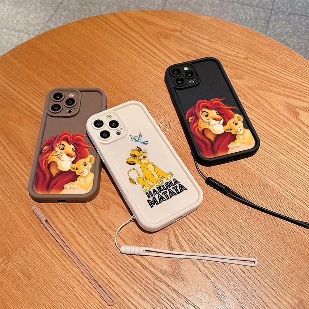 Coque de téléphone avec dragonne, coque souple, dessin animé Hakuna MatMiThe Discuting King, iPhone 15, 14, 13, 12, 11 Pro Max, Mini Poly XS, X, 8 Plus