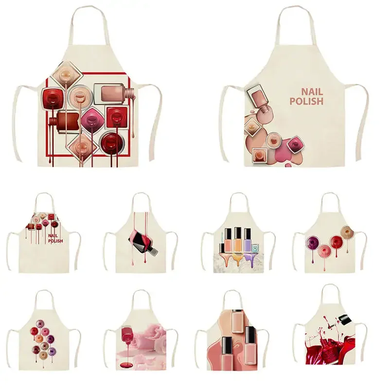 Home Kitchen Apron Color Nail Polish Bottle Printed Sleeveless Linen Aprons Men Women Home Cleaning Tools Fartuchy Chef Tablier