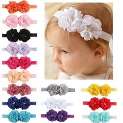 Cute Baby Girls Flower Nylon Headband Newborn Toddler Knot Elastic Pearl Turban Headwraps Kids Princess Hair Accessories Gifts