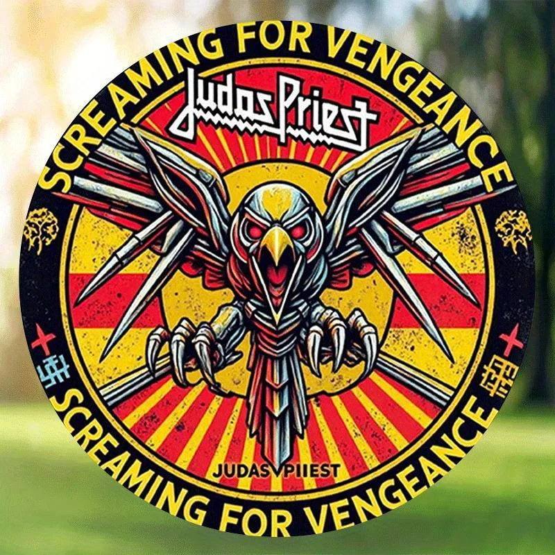 قطعة واحدة من ملصق معدني ثقيل - ديكور عصابة رأس النسر المستوحى من كاهن يهوذا القديم مع نص صراخ - فن جداري لفرقة الروك الرجعية لـ #1