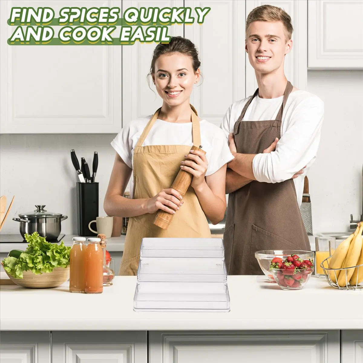 A56K Spice Rack Kitchen Pantry Step Shelf Cabinet Organizer, Spice and Food Kitchen Cabinet Pantry Shelf Seasoning Organizer