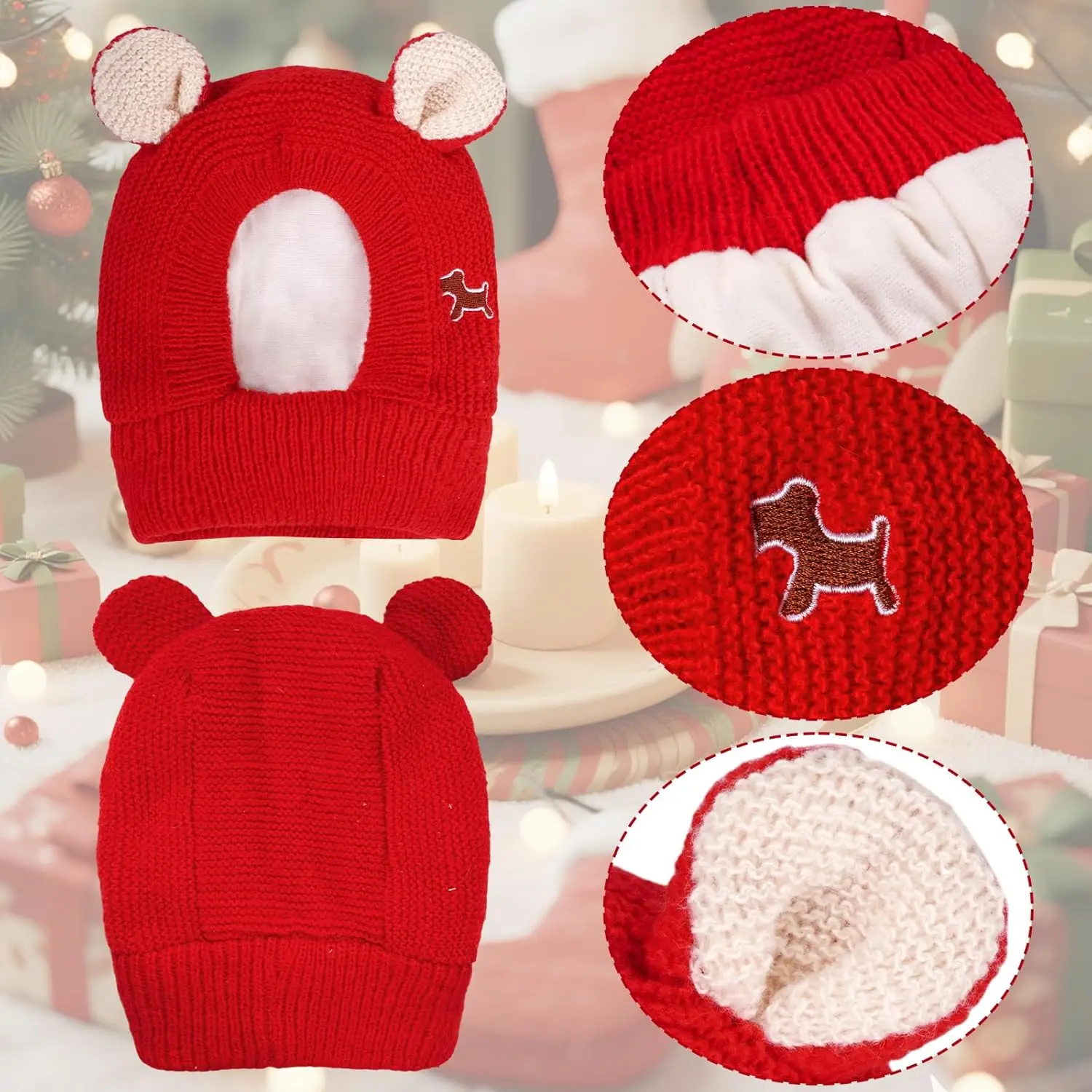 Dog Ear Muffs Noise Protection Knitted Hats Pet Neck Ear Warmer for Winter Knitted Cap for Anxiety Calm Down for Dog Cat view 2