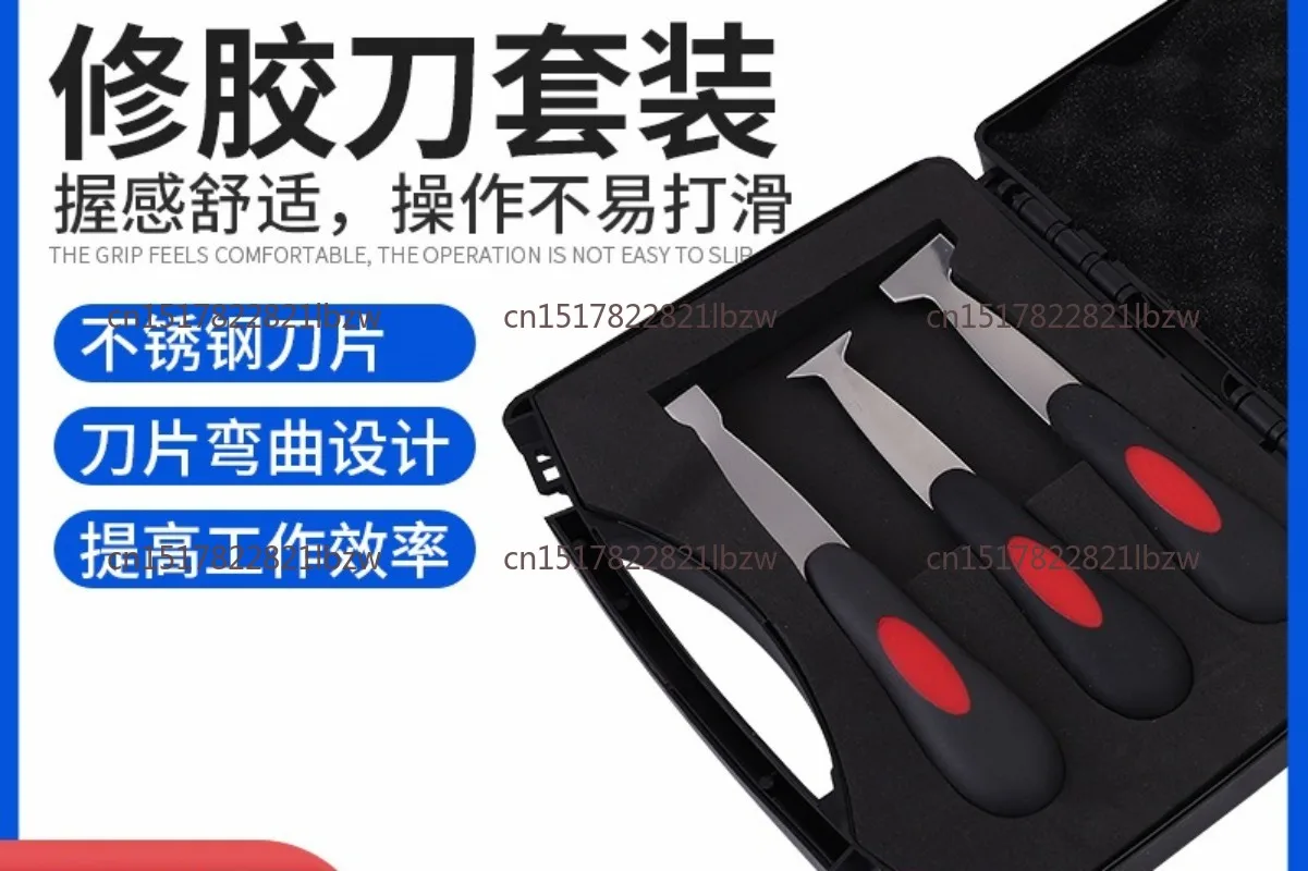 Manual Windshield Urethane Scraper Tool Kit Glass Bottom Glue Repairing Knife Set with 3pcs Blades with Soft Rubber