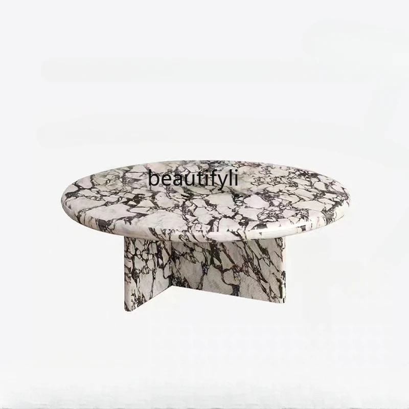 

French marble round coffee table side table small apartment living room Italian designer cream style light luxury coffee table