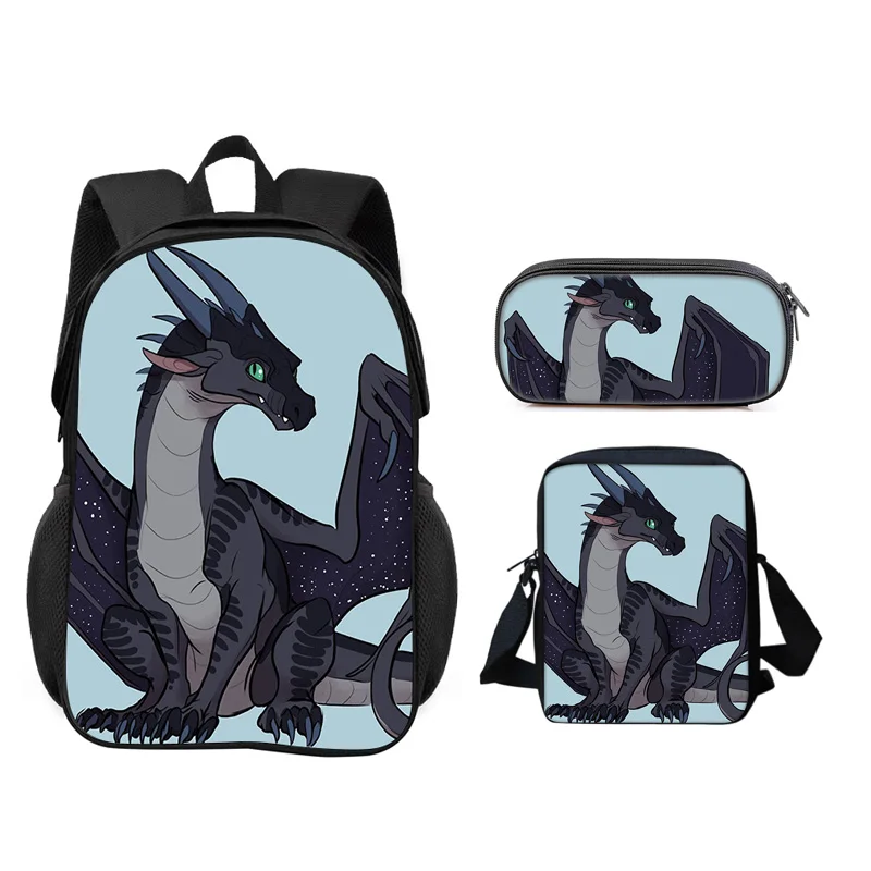 Wings of Fire 3Pcs Set Backpack Pen Bag Shoulder Bag Large Capacity Cartoon Printed Primary School Boys and Girls Trendy Style