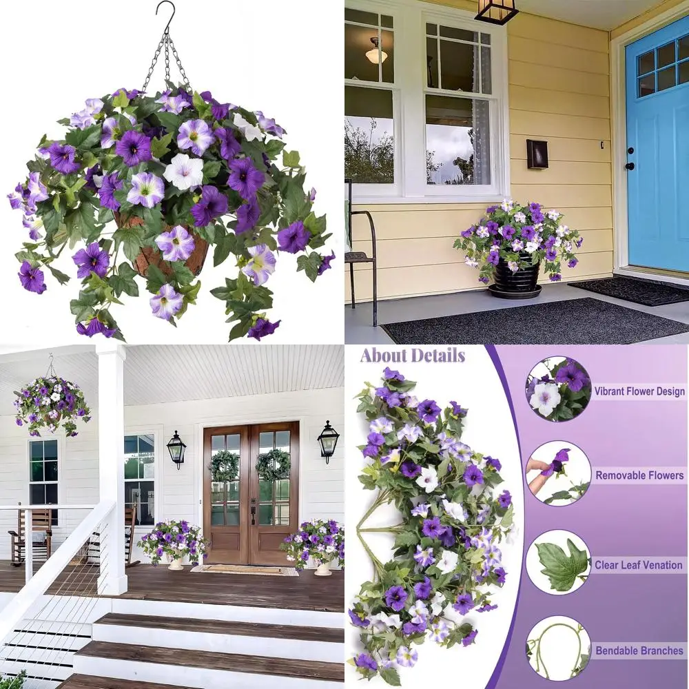 

Artiicial Hanging ake lowers with Basket Plants or Outdoor Decoration, aux Silk lower UV Resistant Morning Glory or Home Porch P