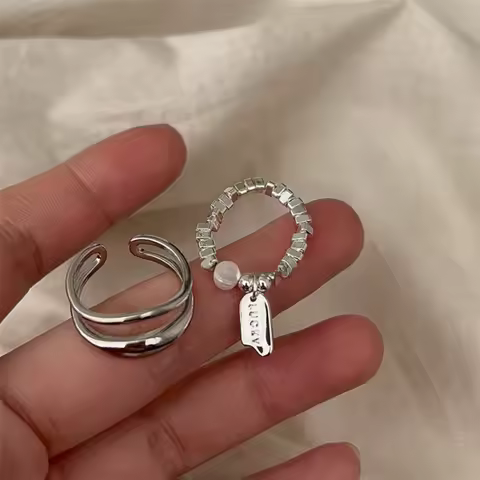 Korean 925 Silver Double Layer Ring Women Man Girl Adjustable Broken Vintage Jewelry Open Design Party Birthday Gift Trendy