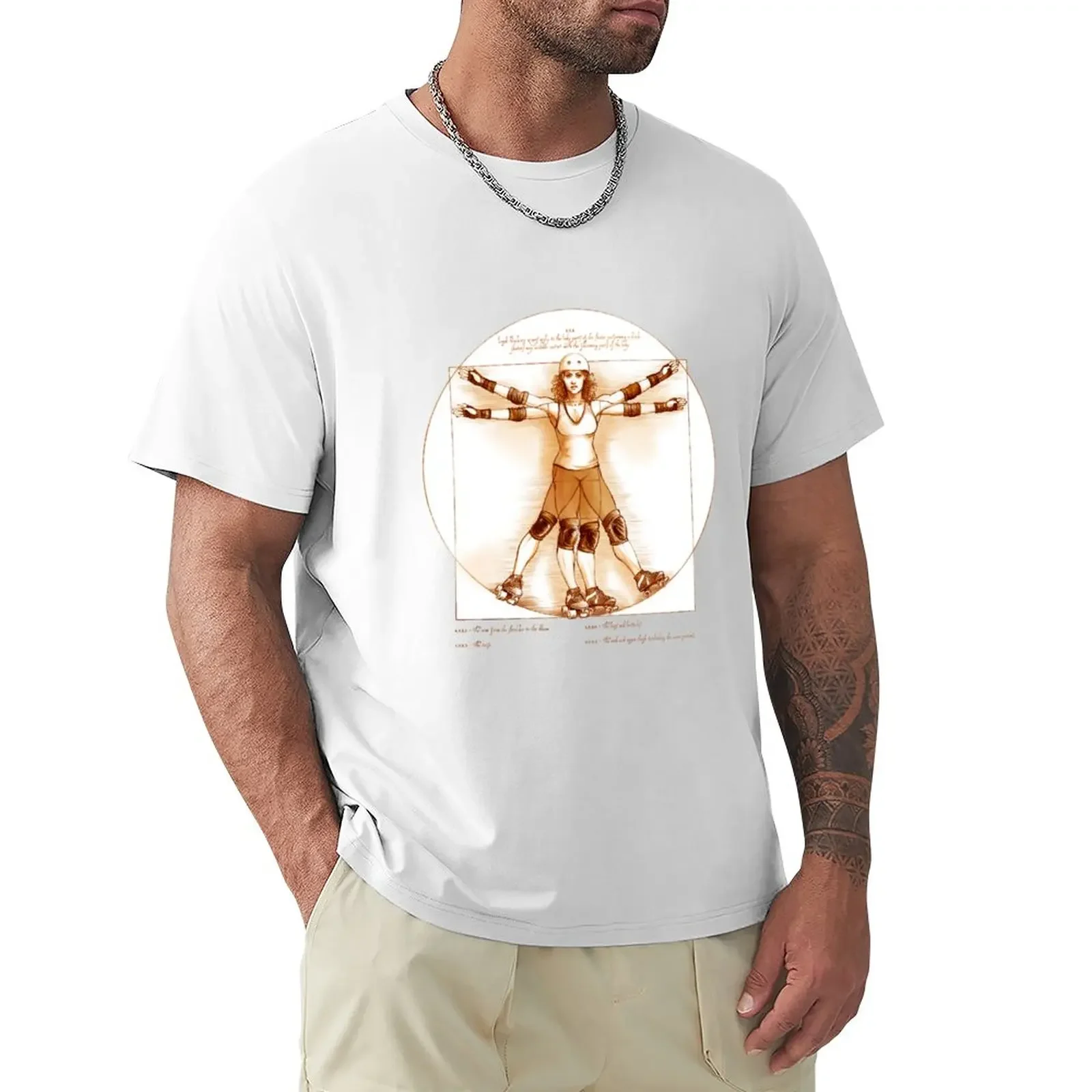 Vitruvian Skater on white only T-Shirt customs summer tops men clothes