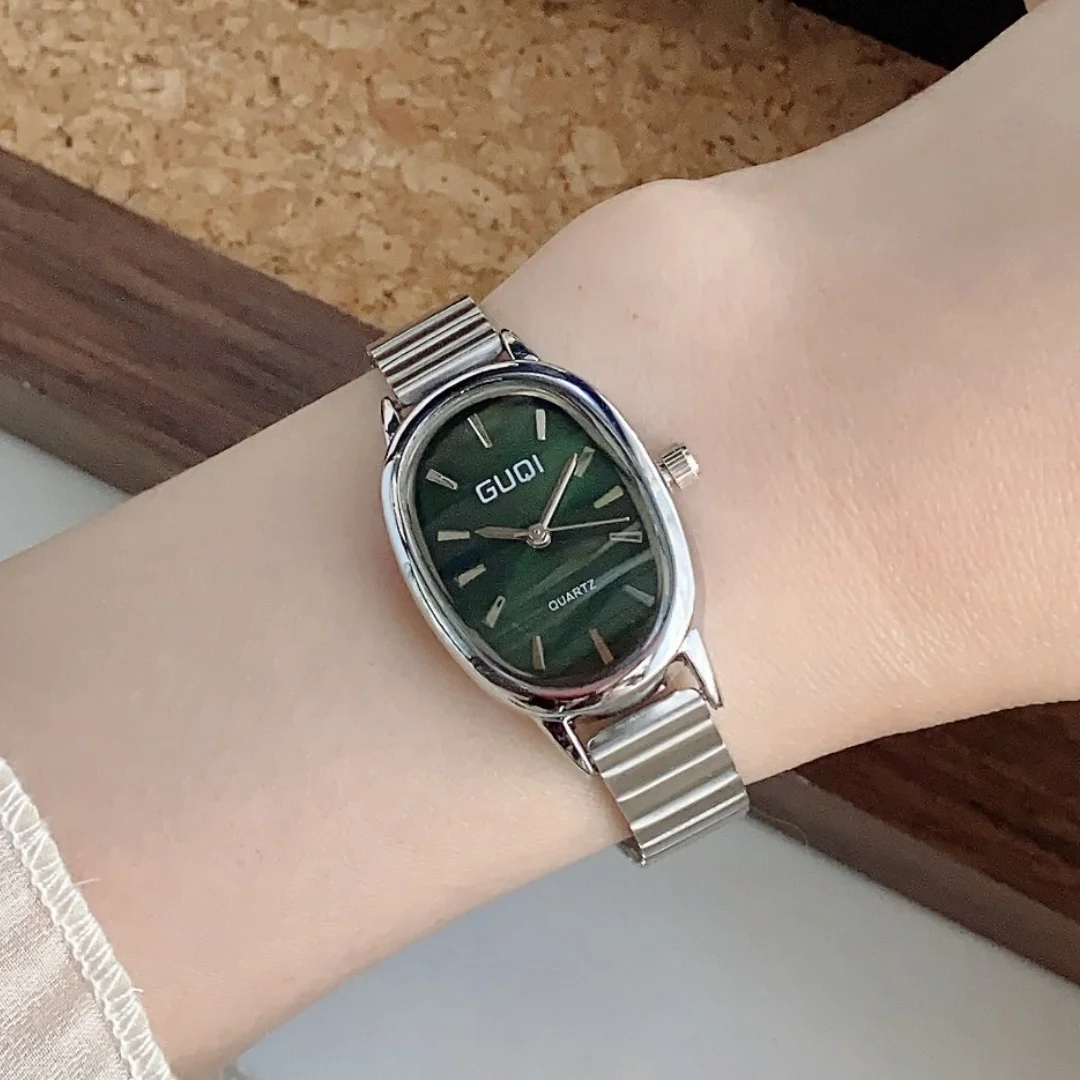 แฟชั่นผู้หญิงควอตซ์นาฬิกาสแตนเลสสุภาพสตรีนาฬิการูปไข่ขนาดเล็กสายไม้ไผ่สาวนักเรียนนาฬิกาข้อมือRelogio