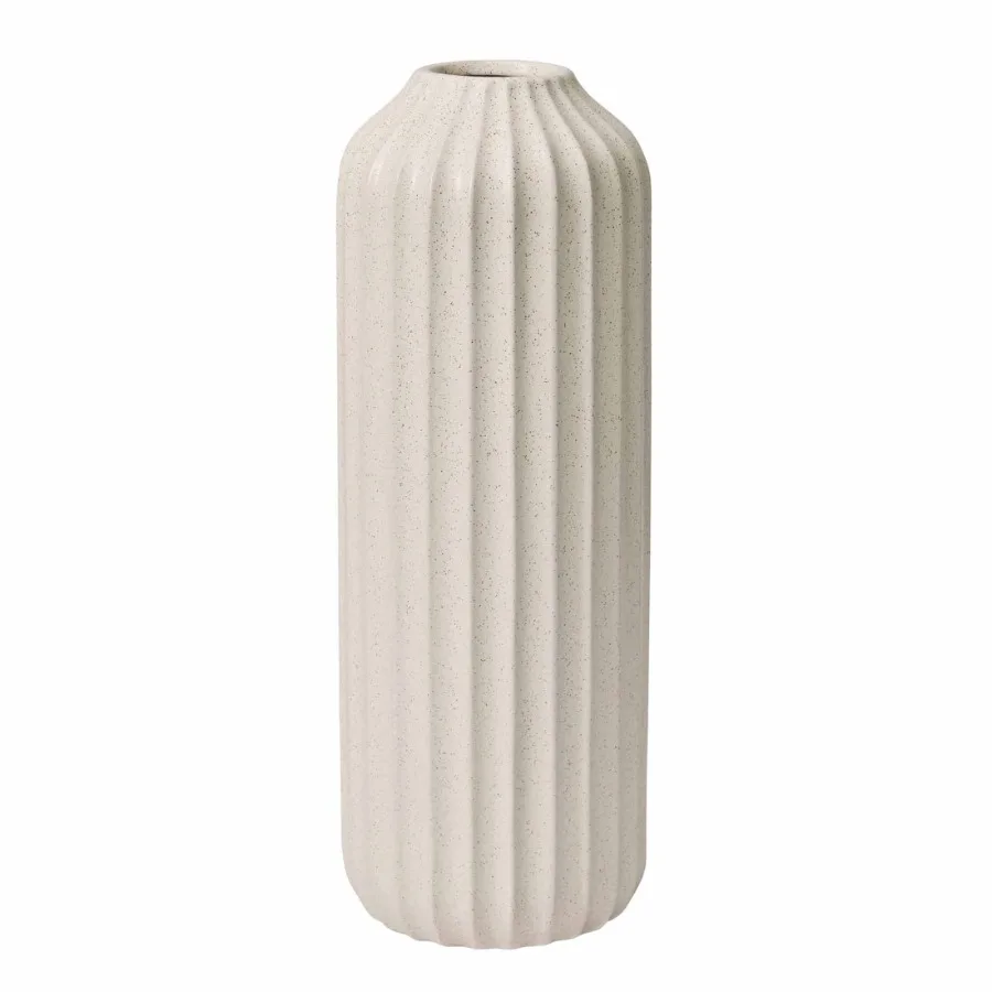 

22" Speckled Ribbed Ceramic Floor Vase Cream White
