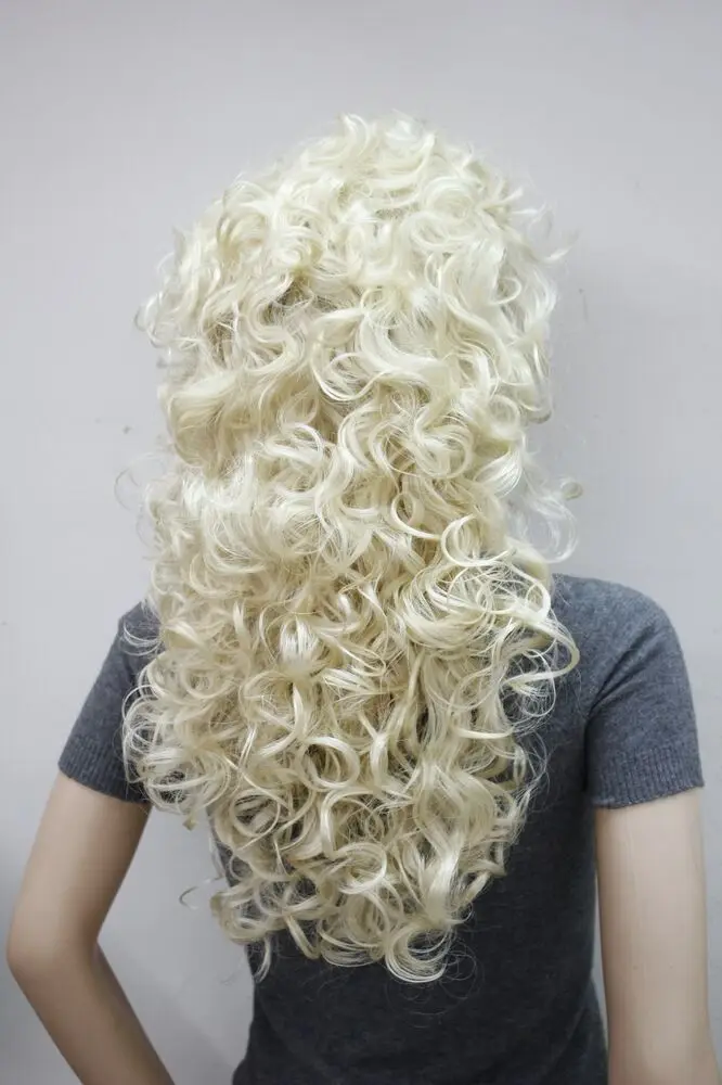 Fashion curly 60cm long blonde synthetic hair women's wig loose curls color 613