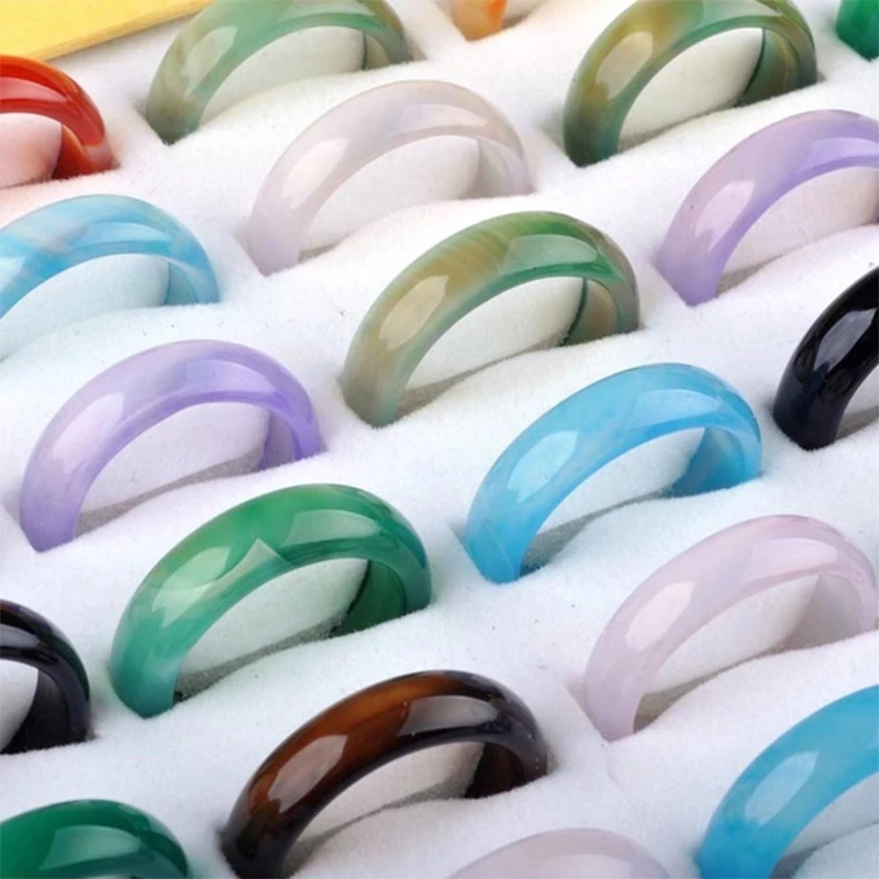 NEW 50Pieces Women\'s Fashion Rings Coffee White Colorful Agate Jewelry Bands Wholesale Lot Party Gifts