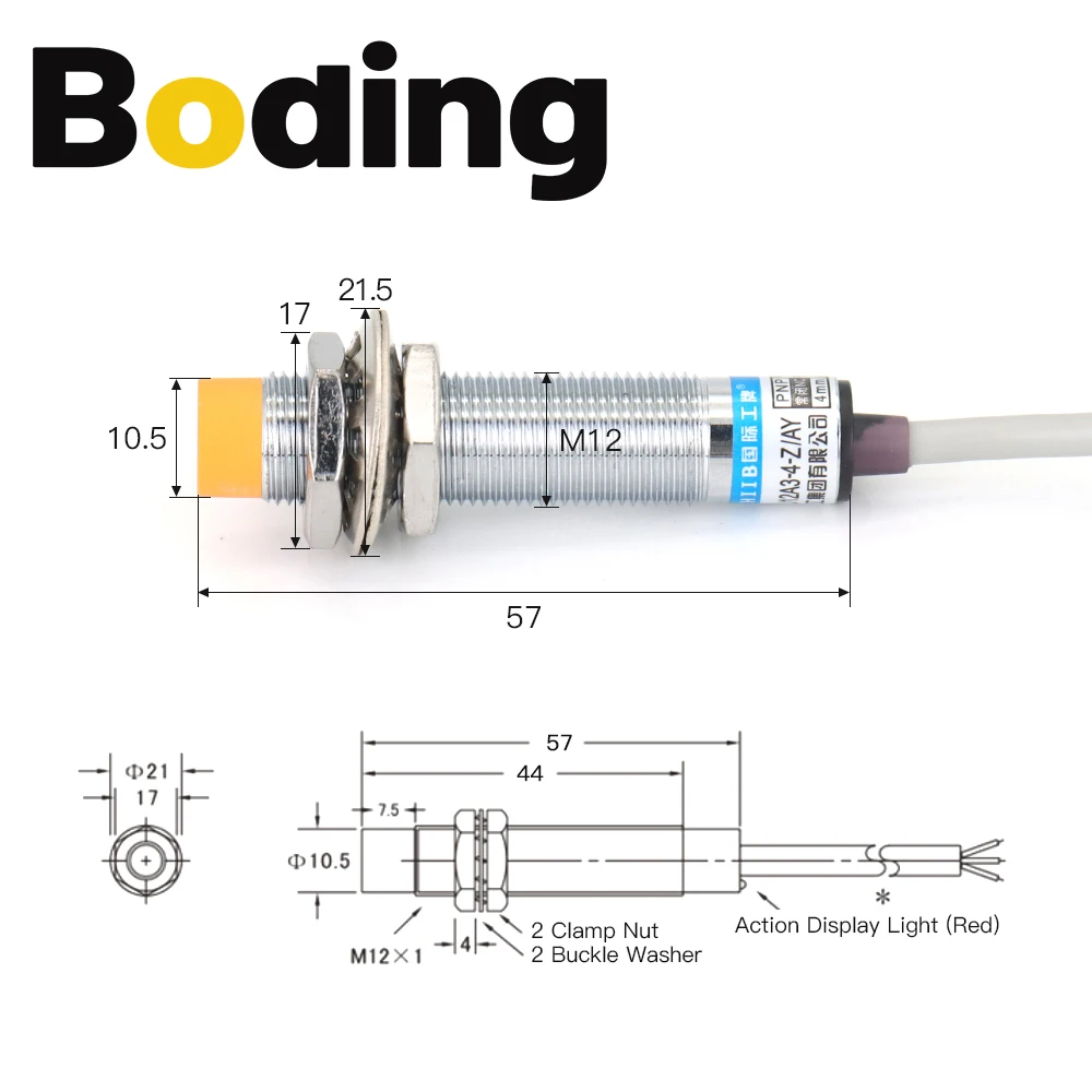 BODING Approach Sensor LJ12A3-4-Z Series Inductive Proximity Switch Sensor M12 4mm 6-36VDC 300mA NPN PNP NO NC