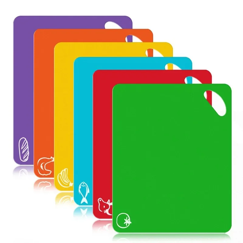 JUSTINLAU 6Pcs Colorful Flexible Chopping Block Non-slip Cutting Board Ltra-thin Cutting Mats with Food Icons Kitchen Tools