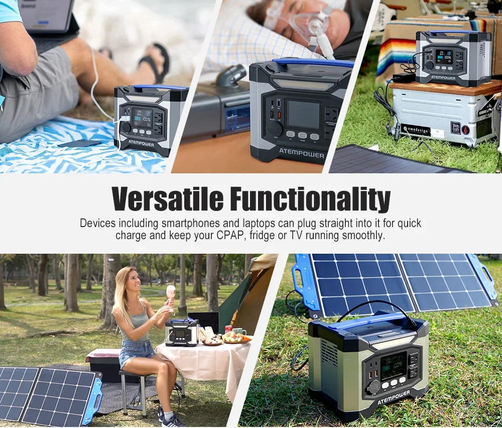 ATEM POWER 518Wh DC AC 500W Baterai Lithium Bank Pembangkit Listrik Portabel dengan Port USB Tipe C untuk Berkemah Di Luar Ruangan