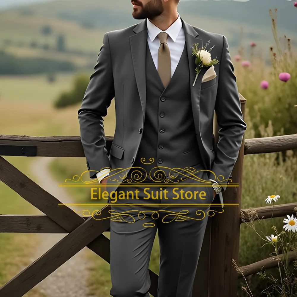 Men Suits2025 New Double Breasted with Peaked Lapel Slim Fit 3 Piece Groomsmen Wedding Tuxedo Male Fashion Prom Costume