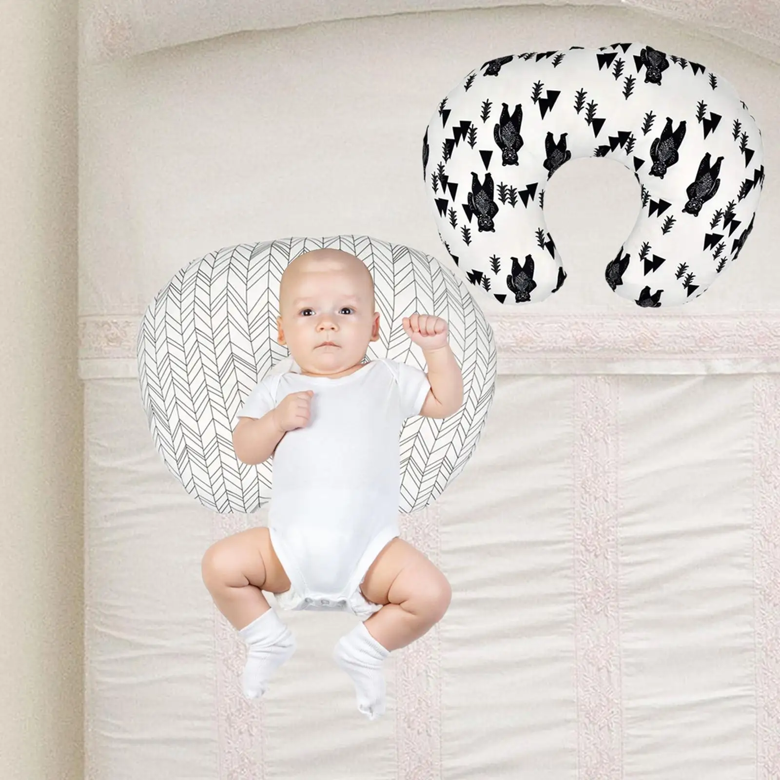 

2Pcs Infant Pillow Cover Comfortable U Style Shape Soft Feeding Cushion Cover for Nursing Bottle Feeding Baby Shower Gift Infant