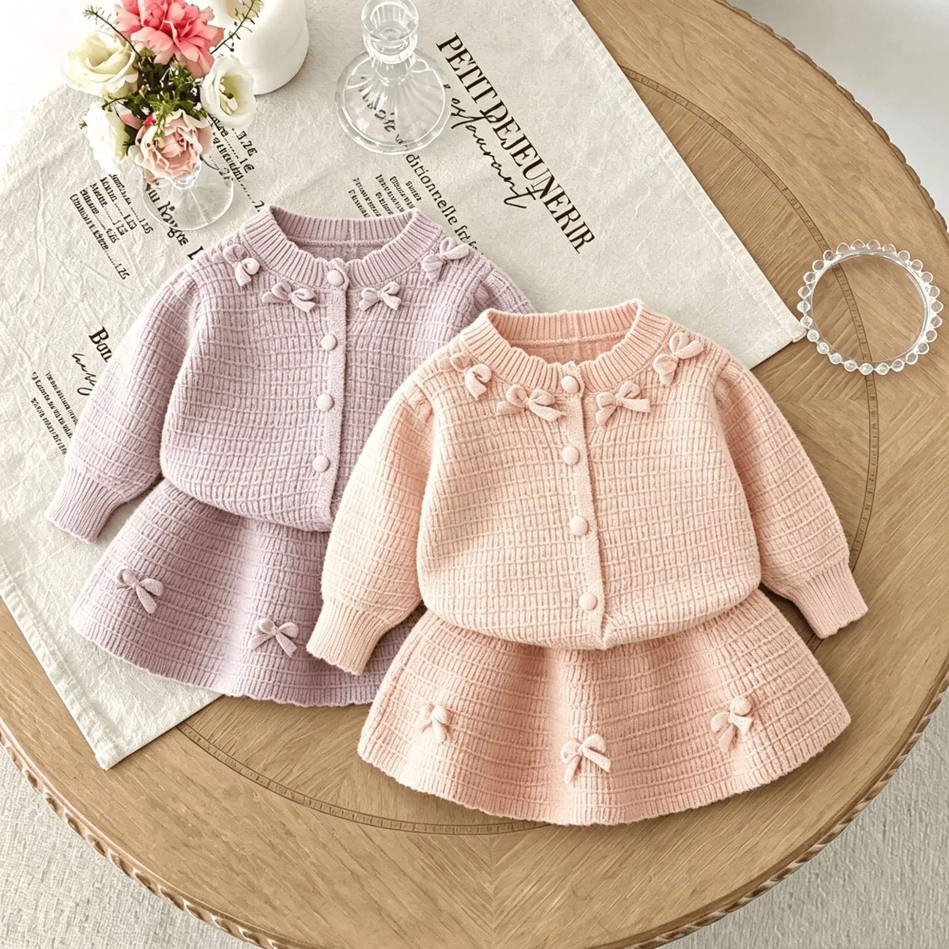 Girls Knitted Clothes Sets Spring Autumn Children Woolen Jersey Sweaters Coats Skirts Bag 3pcs Dress Suit For Baby Outfits Kids