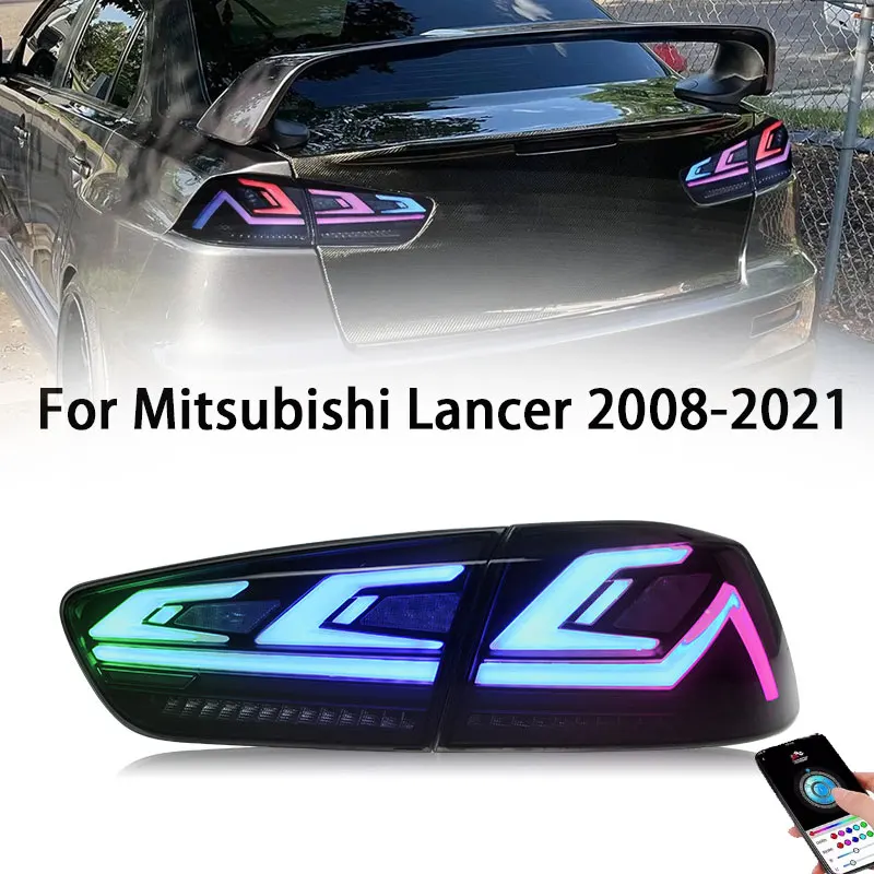 

Задние фонари для Mitsubishi Lancer EVO X 08-21 RGB светодиодный задний фонарь Start UP анимация DRL последовательный сигнал задний фонарь в сборе