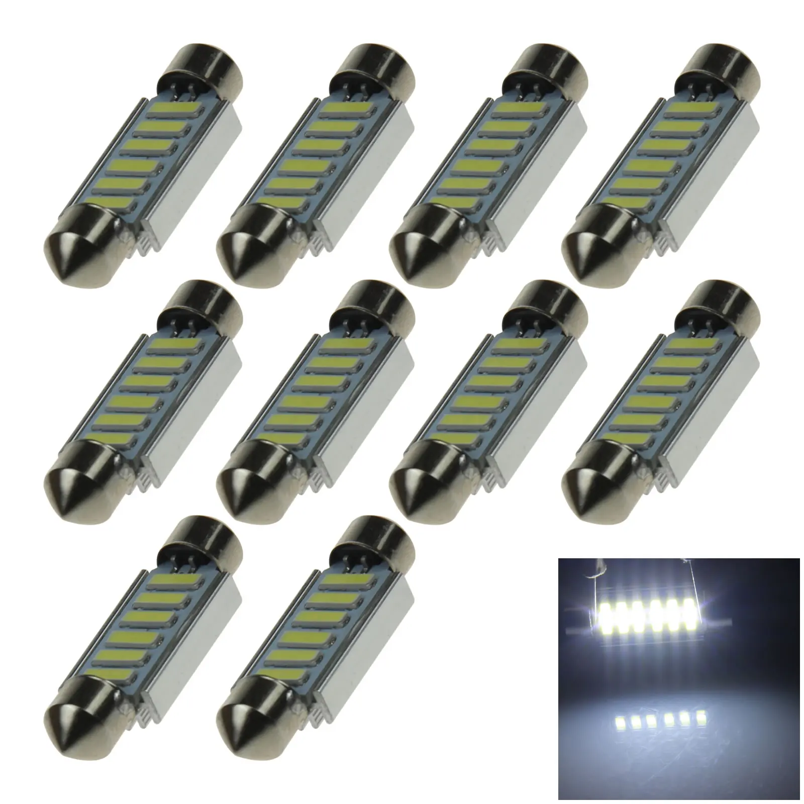 자동 화이트 페스툰 램프 사이드 라이트, 7020 SMD LED 3425, 10x, 39mm, 6 이미터, Z20315