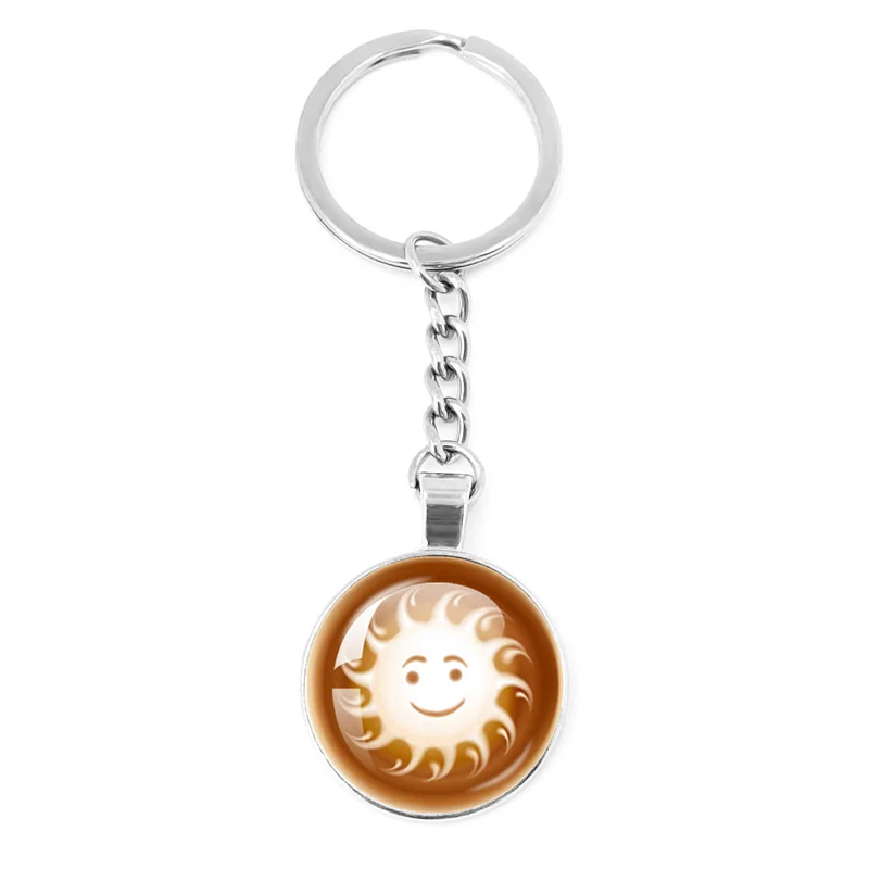 Hot Selling Coffee Latte Carving Love Heart Art Keychain Key Rings Chocolate Printing Flower Jewelry Gifts For Men And Women