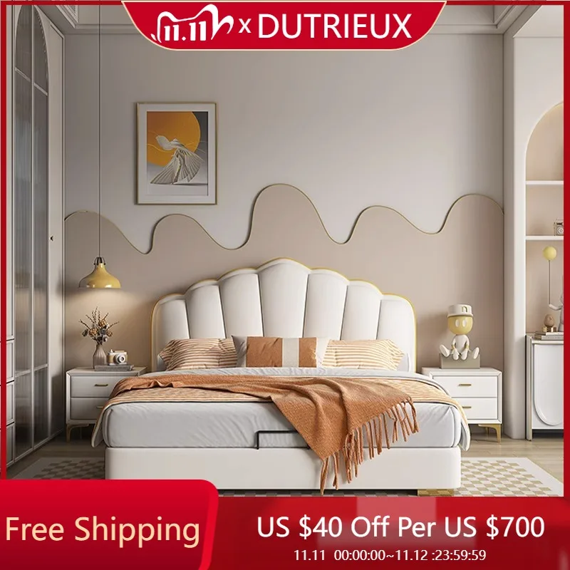 

Princess White Beds Double Frame Beauty Kawaii Luxury Modern Bed Minimalist Design Simple Wedding Wood Cama Casal Furniture