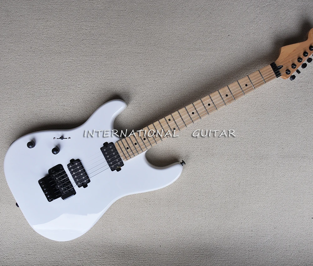 Left Hand 6 Strings White Electric Guitar with Humbucker Pickups,Maple Fretboard,Customizable