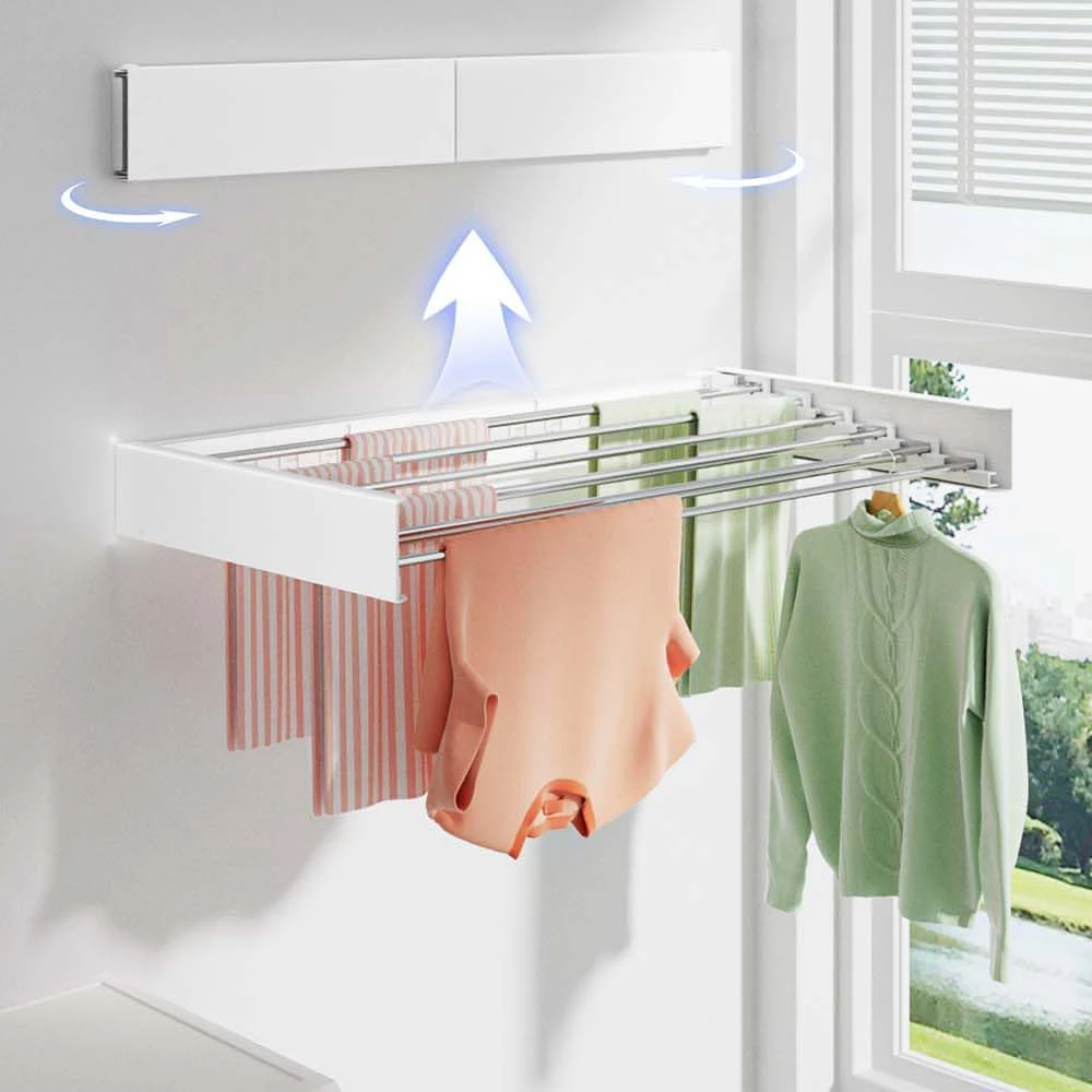 Folding Clothes Drying Rack Wall-Mounted Stainless Steel Laundry Hanger Space Saving For Indoor Balcony Drying Clothe Towel Rack