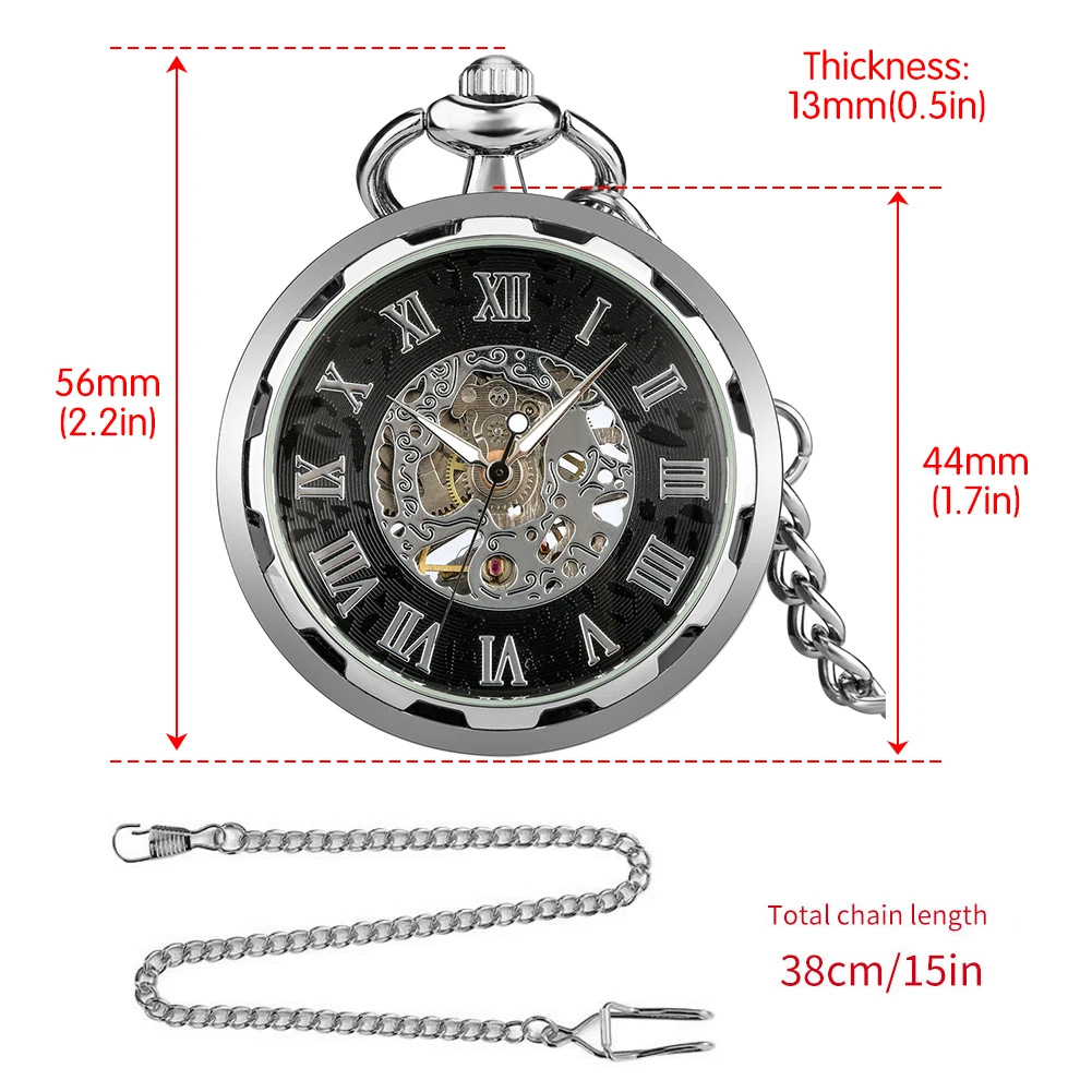 Splitter Hand-Winding Mechanische Taschenuhren Schwarz Römischen Nunber Zifferblatt Anhänger Tasche Uhr Capless Zeitmesser Geschenke für Männer Frauen