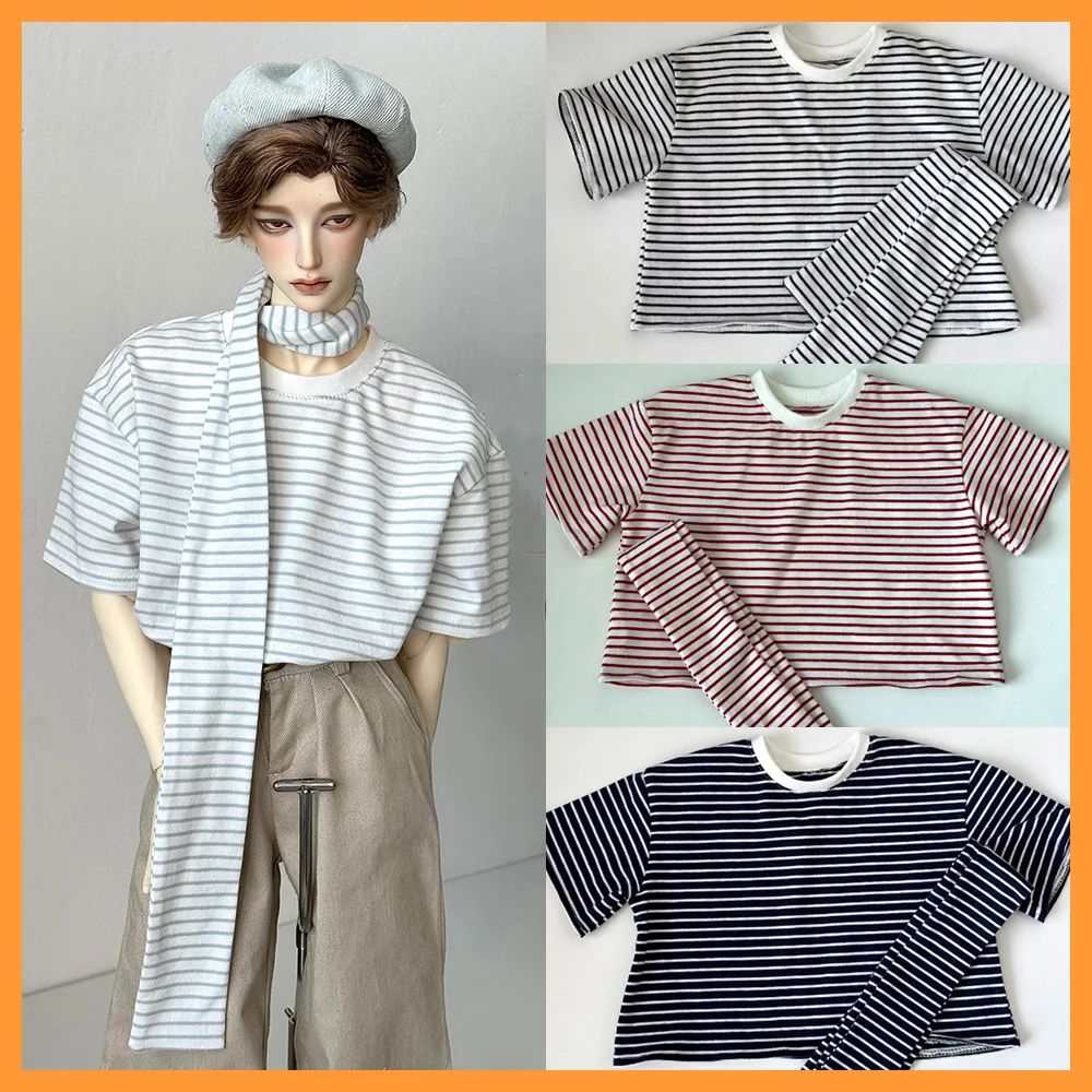 

【Only Clothes】Big Dolls Striped Short Sleeved T-shirt with Tie for Strong Uncle id75 yc77 dk75 Action FIgure Body Model Toys