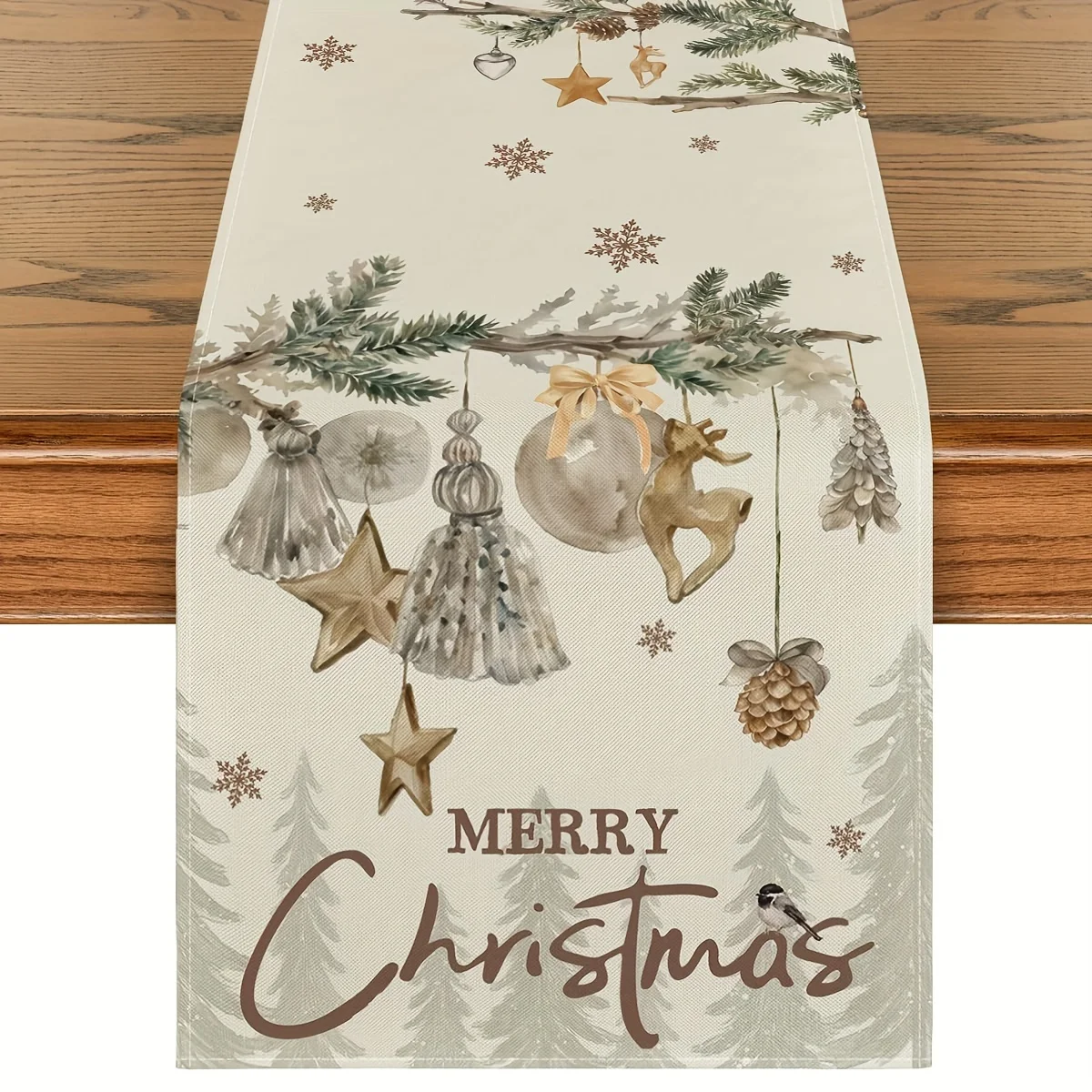 

С Рождеством сосны, снежинки, льняные дорожки для стола с изображением лося, домашний декор, зимние рождественские дорожки для кухонного обеденного стола, рождественские украшения