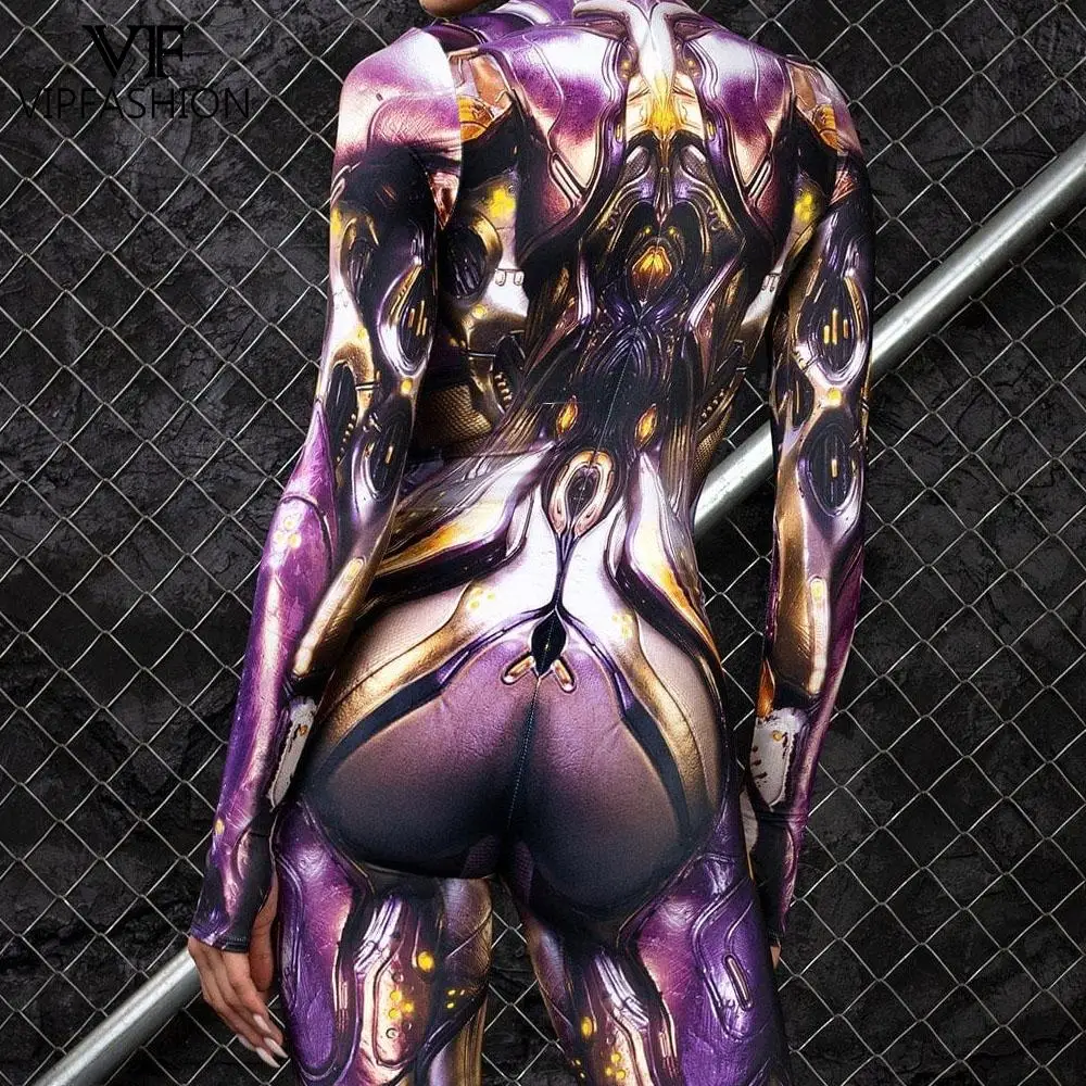 VIP FASHION Otherworldly Zentai Suit Women Punk Robot Catsuit Holiday Party Clothes Fancy Cosplay Costume Lady Festival Jumpsuit