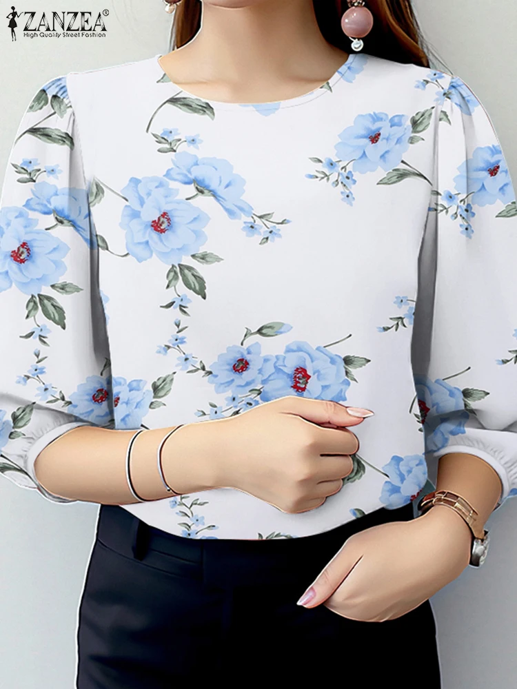 

Women Summer Floral Printed Blouse ZANZEA Bohemain Holiday Shirts Elegant O Neck 3/4 Sleeve Work Blusas Casual Chemise Oversize