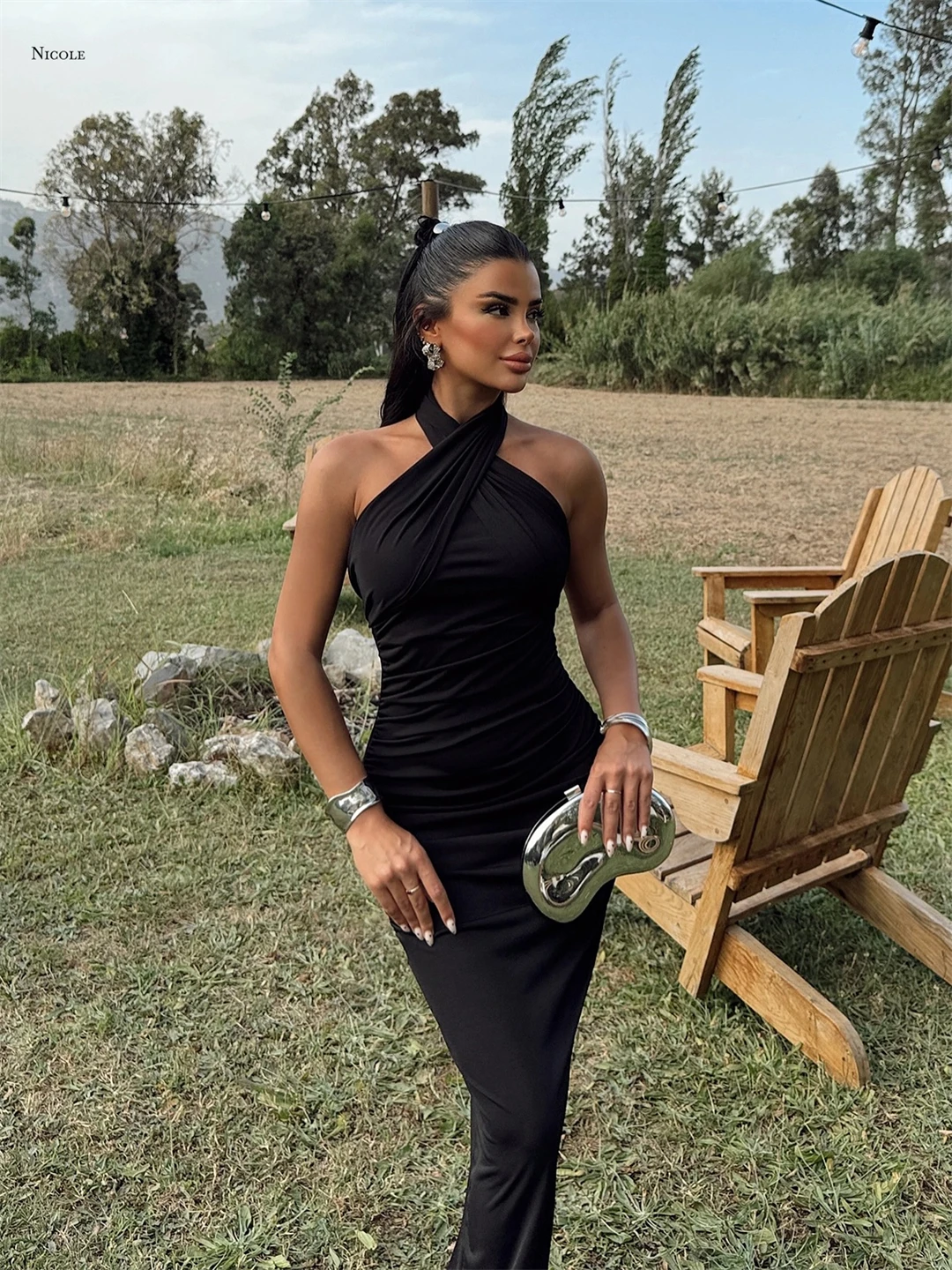 Nicole Abiti da festa da sera eleganti per le donne Abito da sera Donna Linea Una manica a spalla singola Abiti da ballo con fiori su misura