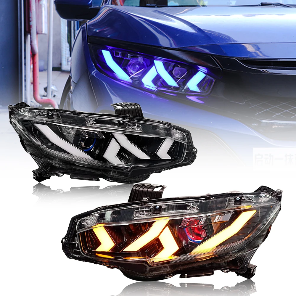 Headlights LED For Honda Civic 2016-2020 With Devil Eyes HeadLamps Assembly Projector Car Accessories Start-up Animation