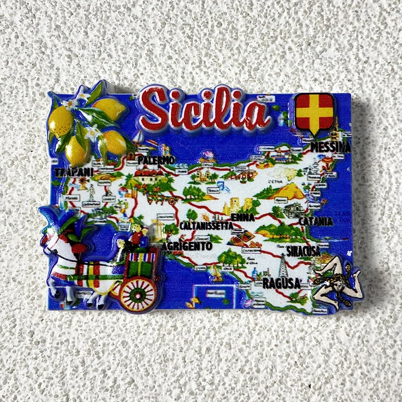 

Sicily Creative Tourism Souvenirs, 3D Map Refrigerator Magnet, Office, Home Kitchen Decoration Gifts