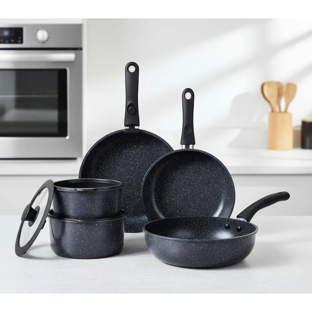 

11-Piece Ceramic Nonstick Cookware Set with Detachable Handles, Induction Compatible, Space-Saving for Small Kitchens & RVs