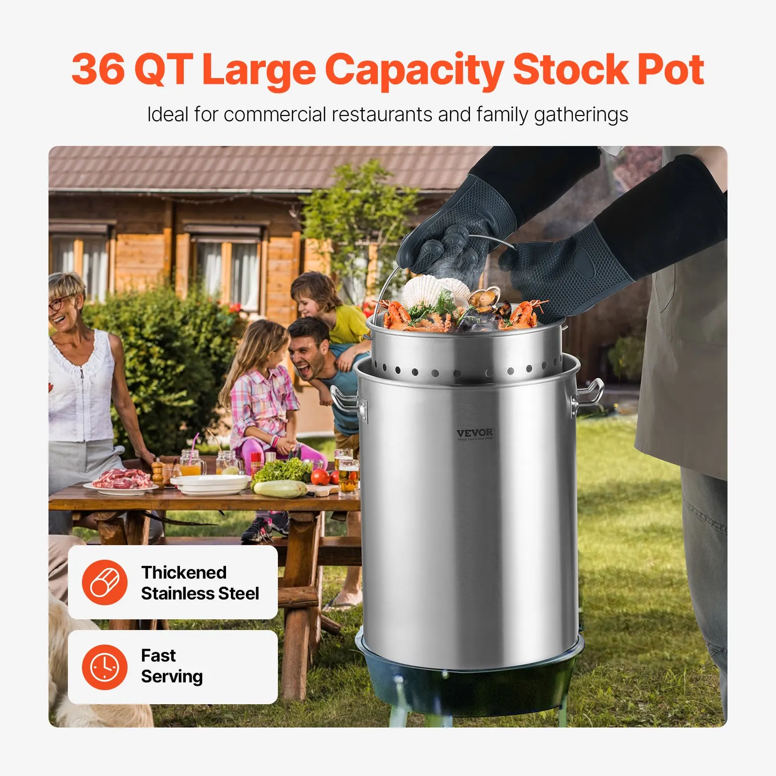 Кастрюля из нержавеющей стали 36QT с крышкой-корзиной и ручкой для приготовления пищи и соусов