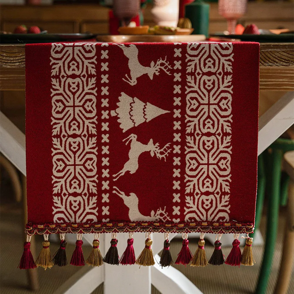 Red Christmas table flag atmosphere decoration tea table cover cloth Christmas long tablecloth Chenier restaurant tablecloth