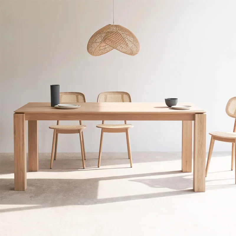 

Nordic log style dining simple dining white oak solid wood household rectangular table and chair combination
