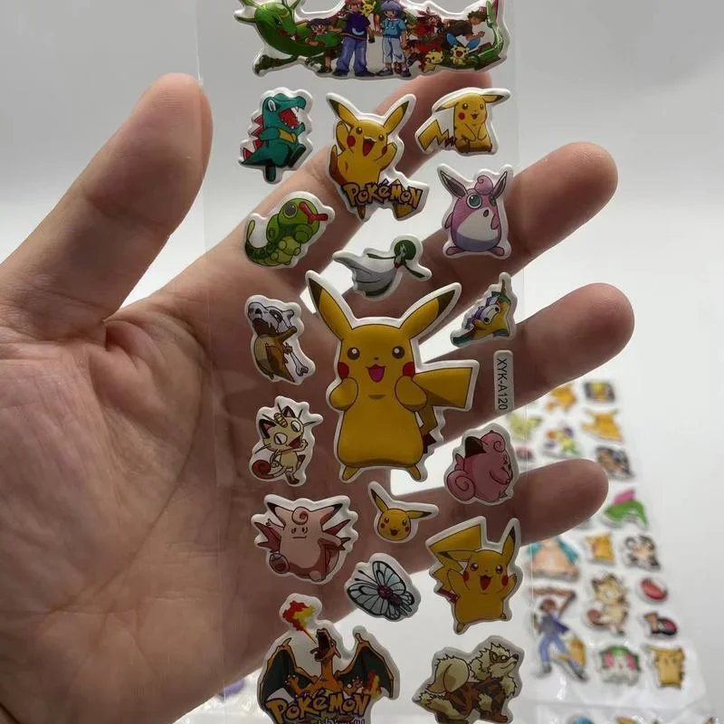 10PCS Kawaii 3D Puffy Bubble Hello Kitty Stickers Anime Kids Toddler Toy Decals Classic Pokemon Cartoon Vinyl Sticker Aesthetic
