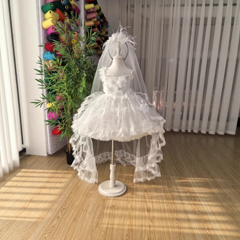 2026 White Girls Princess Dress Children Flower Girl Wedding Gown Kids Puffy Skirt Evening Gown Formal Party Costume Dresses