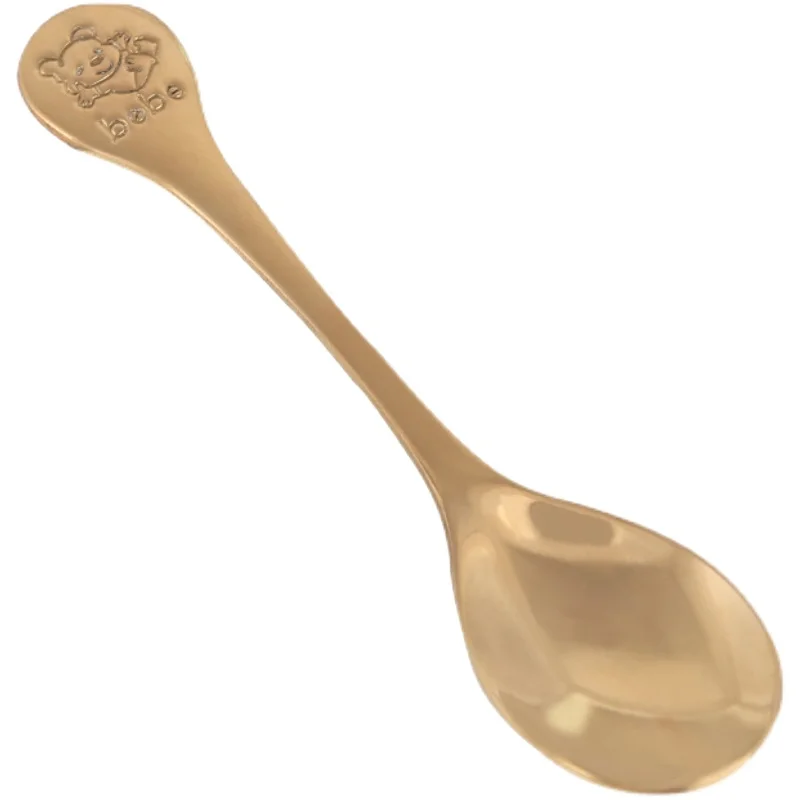 Pure copper short-handled small round spoon baby food creative cute anti-fall soup children's special tableware