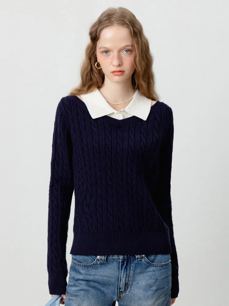 

Fashionable Korean Style Women's Knitted Top with Embroidery Design Autumn Base Layer Shirt Fake Two-Piece Ensemble